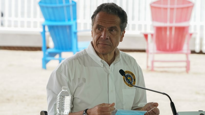 New York governor Andrew Cuomo at a press conference on Sunday. Photograph: Bryan R Smith/AFP via Getty Images