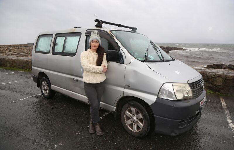 Adhna Ní Bhraonáin next to the van she converted. Photograph: Joe O'Shaughnessy