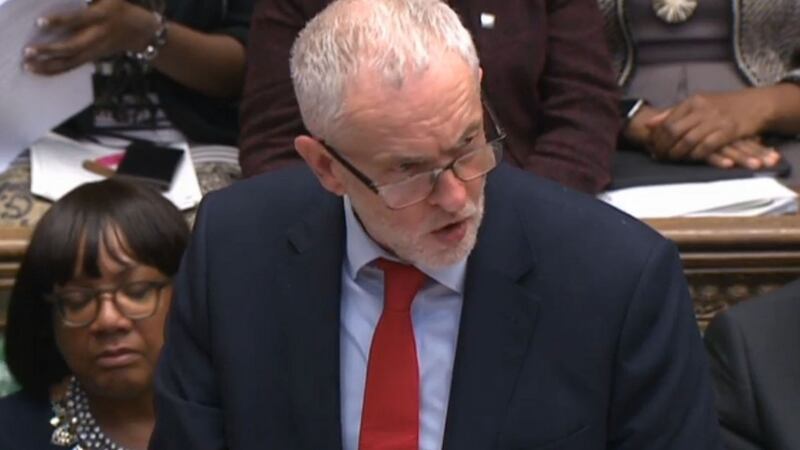 Labour leader Jeremy Corbyn questioned the legal basis of the air strikes on Syria and accused her of acting on Donald Trump’s whim. Photograph: PA Wire