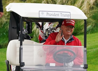 Donald Trump enjoys a round of golf at his resort in Doonbeg, Co Clare. Photograph: Brian Lawless/PA