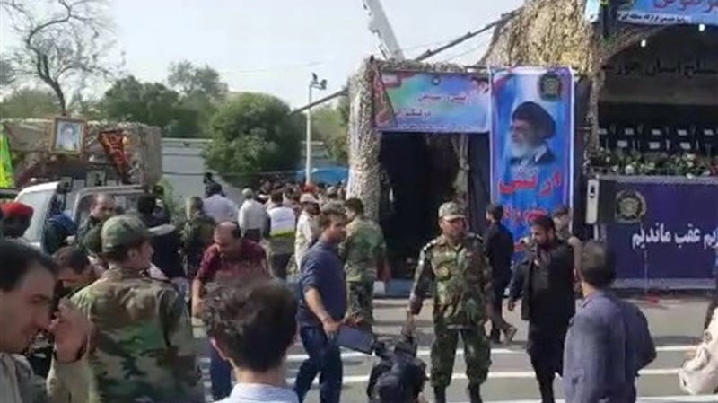 A general view of the attack during the military parade in Ahvaz, Iran. Photograph: Tasnim News Agency/Reuters