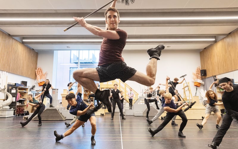 Mary Poppins: Jack Chambers as Bert, plus members of the company, during rehearsals. Photograph: Danny Kaan