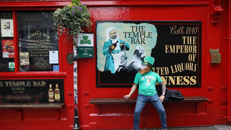 Temple Bar pubs closed ahead of St Patrick’s Day. Photograph: Peter Morrison/AP Photo