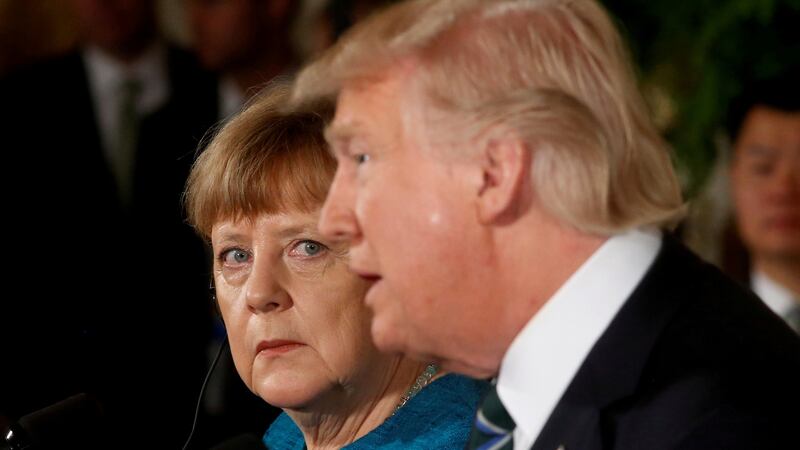 Germany’s chancellor Angela Merkel and US president Donald Trump in March. Photograph: Reuters/Jonathan Ernst