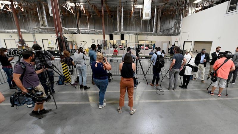 Members of the media look on as Clark County election workers count ballots at the Clark County Election Department in Las Vegas, Nevada on November 5th. Photograph: Ethan Miller/Getty Images