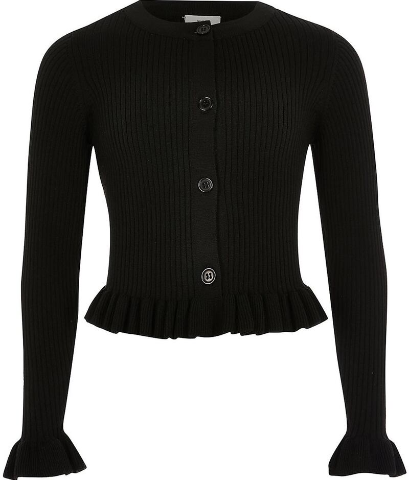 River Island: black ribbed cardigan with frill hem €22