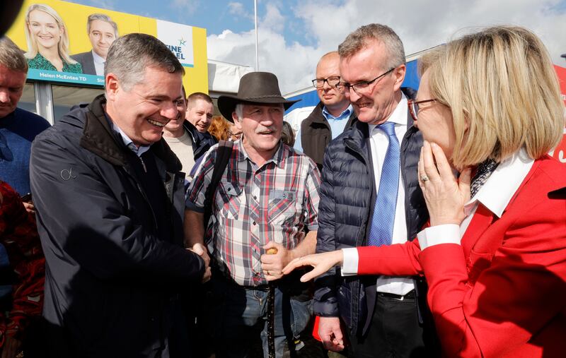 Minister for Public Expenditure Paschal Donohoe with Sean Whelan from north Co Dublin and president of the Irish Farmers Association Tim Cullinan and Fine Gael MEP Mairead McGuinness at the event. Photograph: Alan Betson/The Irish Times