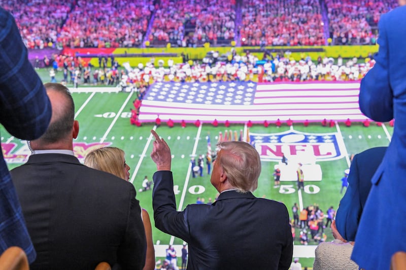 US president Donald Trump and Ivanka Trump (L) watch the pregame show. Photograph: Roberto Schmidt AFP     