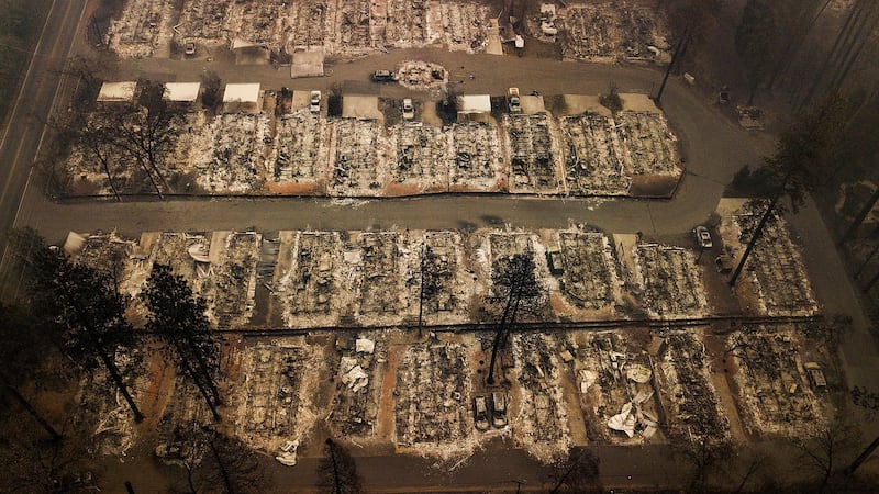 Residences levelled by the wildfire in Paradise, California. Photograph: Noah Berger/AP