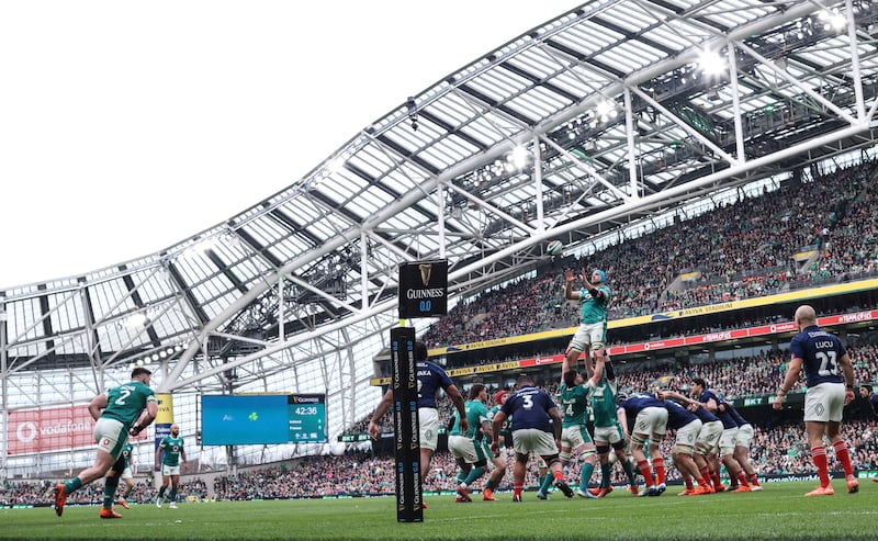 Ireland's Tadhg Beirne in a lineout against France. Photograph: Dan Sheridan/Inpho