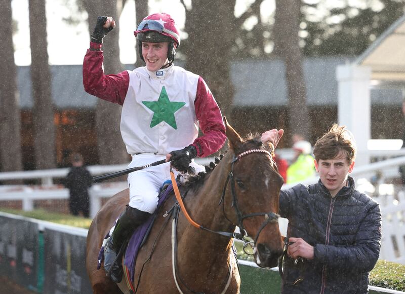 Sequestered and Jack Gilligan are led into the winners' enclosure after winning the Adare Manor Opportunity Handicap Chase at Leopardstown. Photograph: Damien Eagers/PA 