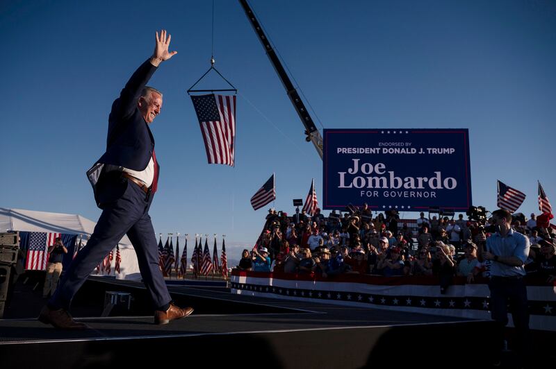 Joe Lombardo, the Republican candidate for governor, after speaking at a campaign rally where former president Donald Trump also spoke. Photograph: Bridget Bennett/The New York Times