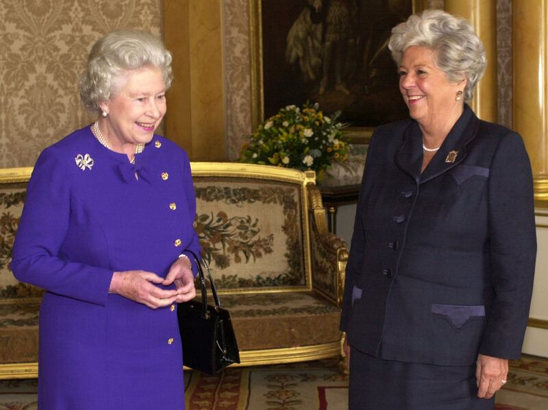 The late queen Elizabeth with Betty Boothroyd at Buckingham Palace in London in October 2000. File photograph: Fiona Hanson/PA