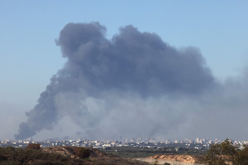 Border between Israel and Gaza shows smoke billowing during Israeli bombardment in the Gaza Strip. Photograph: Jack Guez/AFP/Getty Images