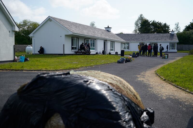 Silage bales were used to blockade the entrance to asylum seeker accommodation at the Magowna House hotel in Inch, Co Clare. Photograph: Niall Carson/PA Wire