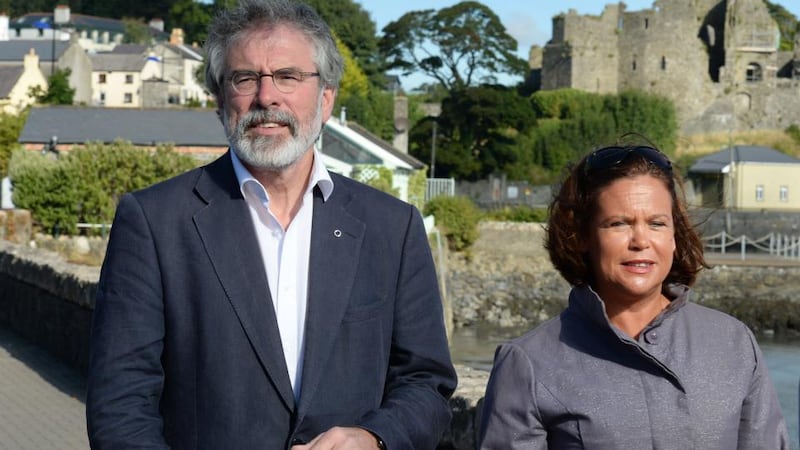 Right hand woman: Sinn Féin president Gerry Adams with Mary Lou Mc Donald in Carlingford, Co Louth, last year. Photograph: Cyril Byrne