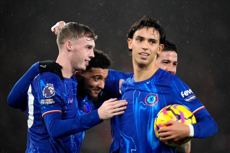 Chelsea's Cole Palmer celebrates scoring their side's fourth goal of the game. Photograph: Andrew Matthews/PA Wire