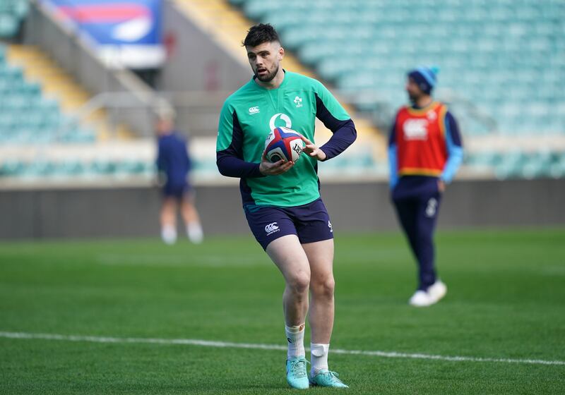 Harry Byrne could be promoted to the Ireland bench with doubts emerging over Ciarán Frawley's fitness ahead of the Scotland game. Photograph: Adam Davy/PA Wire