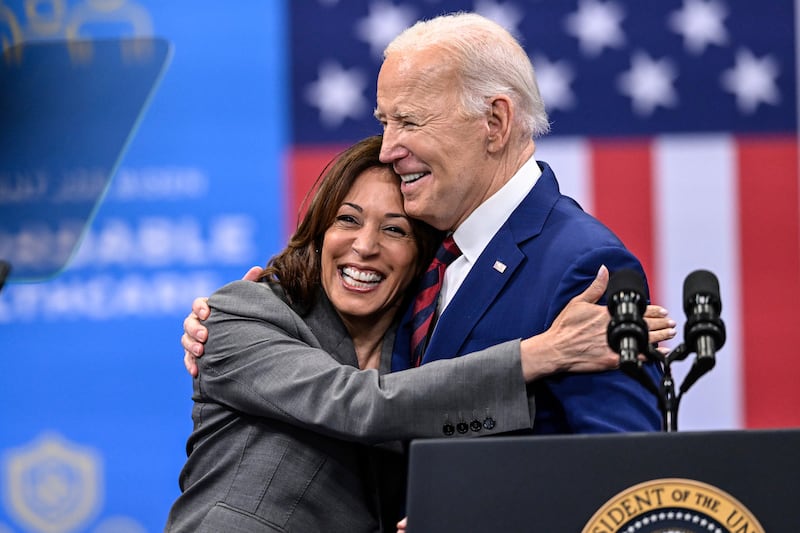 A Democratic operative close to the White House bets that Joe Biden would back Kamala Harris as his replacement should he drop out of the presidential election. Photograph: Matt Kelley/AP