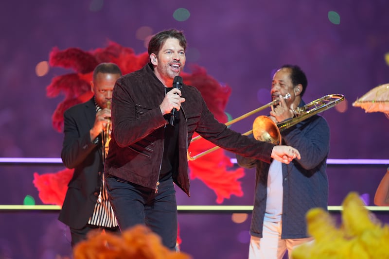 Harry Connick Jr performs during the pregame show at the Caesars Superdome in New Orleans on Sunday. Photograph: Doug Mills/The New York Times