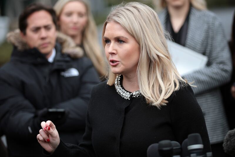 White House press secretary Karoline Leavitt speaks to reporters this week. Photograph: Alex Wong/Getty