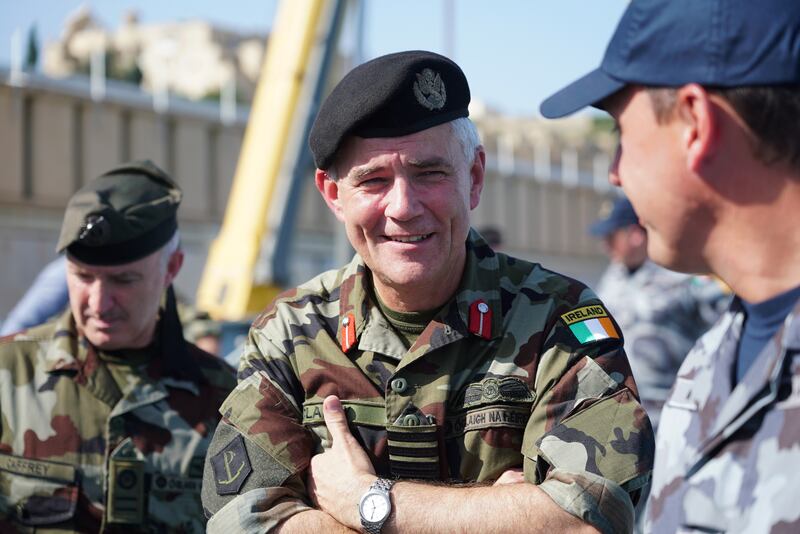 Defence Forces Chief of Staff, Lieut Gen Seán Clancy, talks to sailors onboard the LÉ William Butler Yeats in Malta's capital Valletta