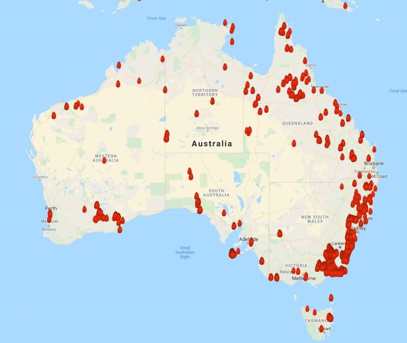 A map showing fire "hot spots" in the last 12 hours. Source: My Fire Watch