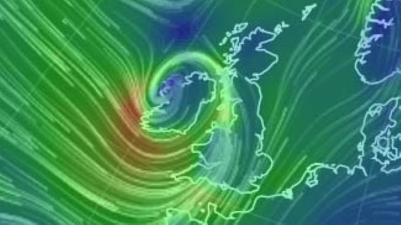 A wind map showing the direction and force of winds over Ireland. Photograph:  earthnullschool.net