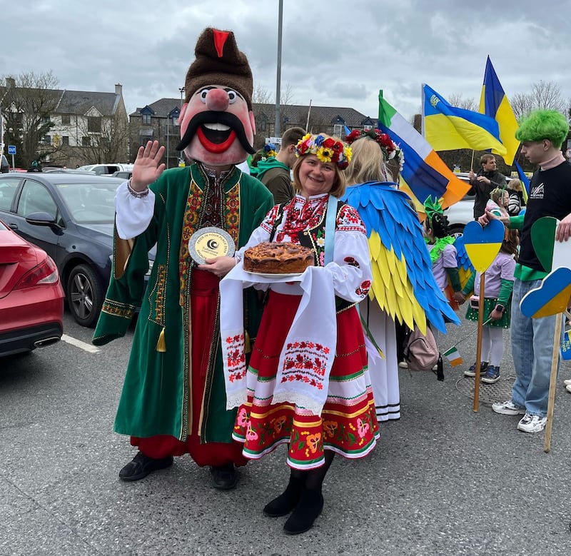 Members of the Ukrainian community in Tullamore preparing for the St Patrick's Day parade. Photograph: Vivienne Clarke