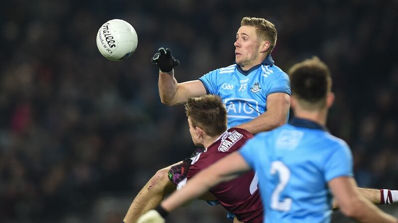 Dublin’s Paul Mannion in action against  Eoghan Kerin of Galway during the Allianz Football League Division 1 match at Croke Park. Photograph: Tommy Grealy/Inpho