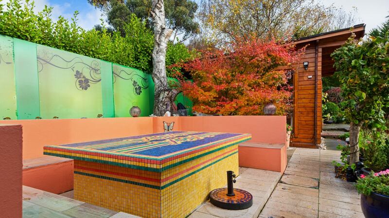 Dining area with mosaic table