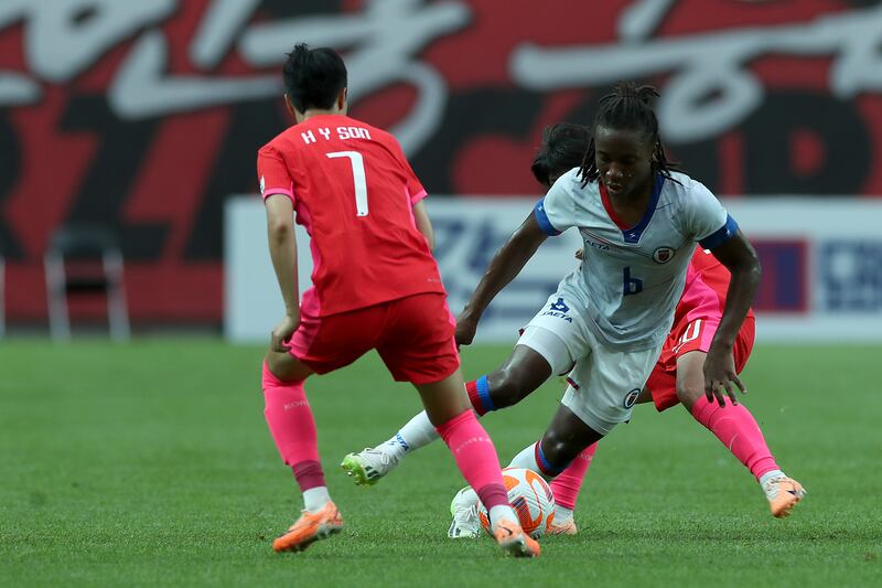 Haiti's star player Melchie Dumornay plays with French club Lyon. Photograph: Han Myung-Gu/Getty Images