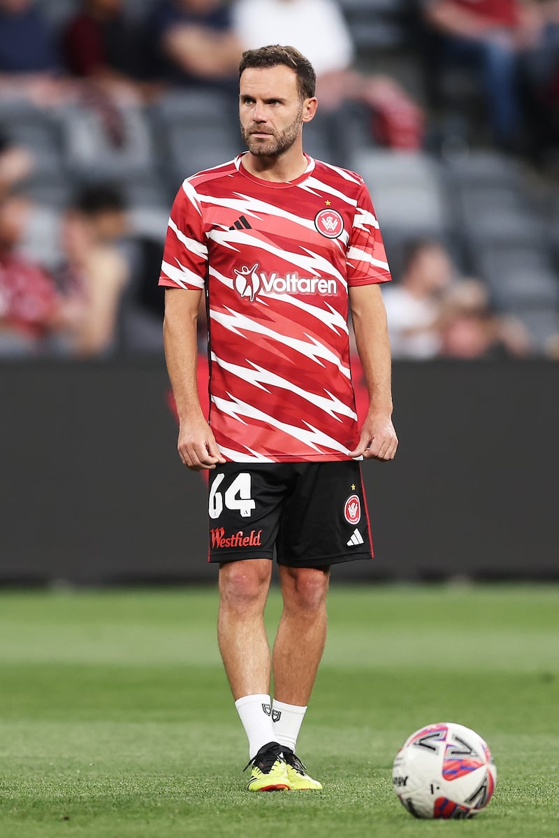 Juan Mata warming up for Western Sydney Wanderers. Photograph: Matt King/Getty Images.