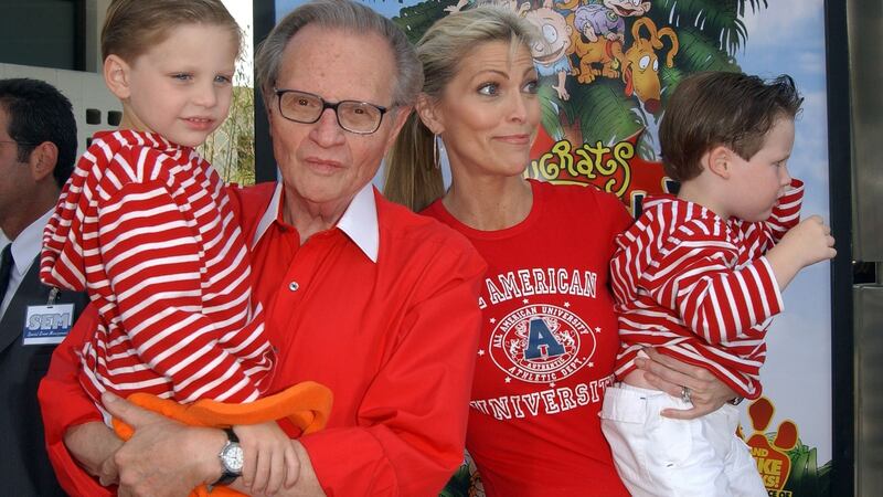 Larry King and his wife Shawn Southwick with their sons Chance and Cannon arrive for the premiere of Rugrats Go Wild in Los Angeles in 2003. Photograph: Chris Delmas/AFP