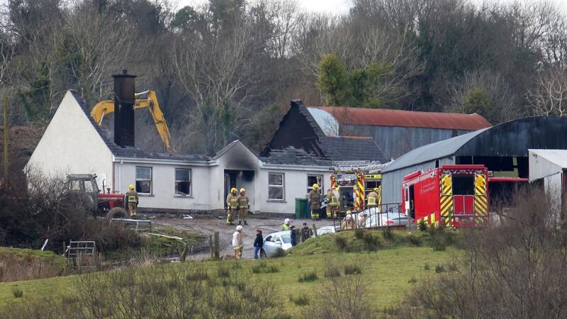 Emergency services attend the scene of the tragic house fire at Molly Road, Derrylin in Co Fermanagh. Photograph: Mal McCann