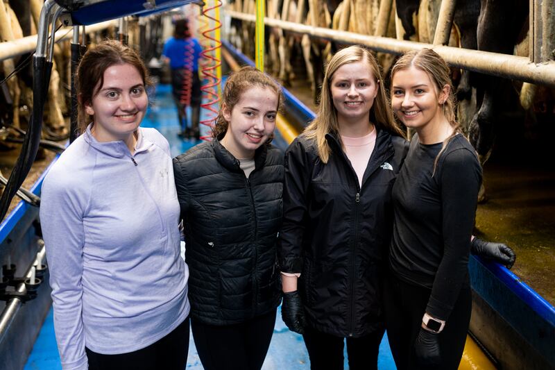 Jane, Kate, Ava and Anna Connelly in the milking parlour. Credit: Dora Kazmierak – and NDC & Ornua Quality Milk Awards