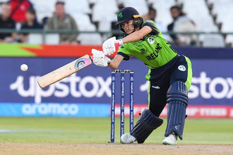 Ireland's Orla Prendergast plays a shot during the Group B T20 women's World Cup cricket match between West Indies and Ireland at Newlands Stadium in Cape Town in February. Photograph: Rodger Bosch/AFP via Getty Images