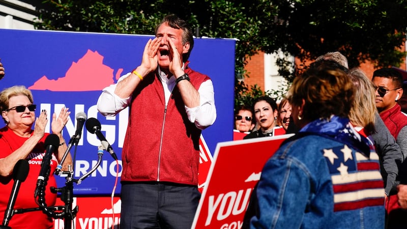 Republican candidate for governor of Virginia, Glenn Youngkin, at a campaign rally in Manassas on Monday. Photograph: Shawn Thew/EPA