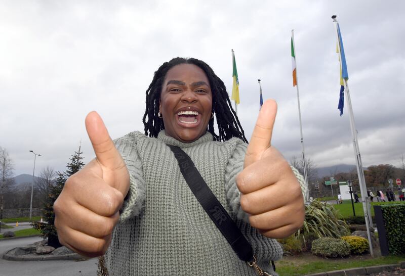 Demi Isaac Oviawe, best known for her role in the comedy series The Young Offenders, after receiving her citizenship at a ceremony in the Inec, Killarney on Monday. Photograph: Don MacMonagle