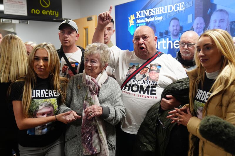 John George's family, who had travelled to Spain to search for him, arrive back in Belfast after his body was found in a small town near Alicante. Photograph: Brian Lawless/PA