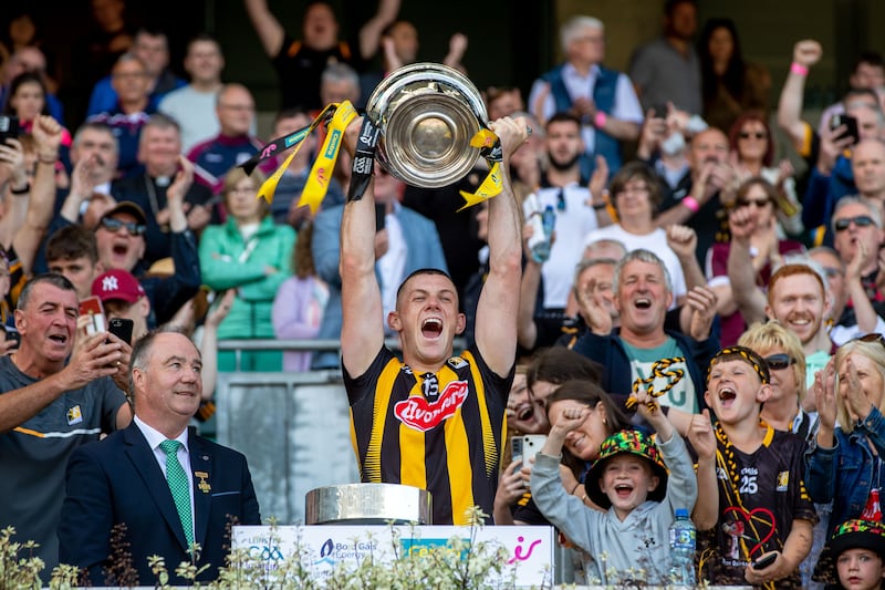 Kilkenny’s Eoin Cody lifts the Bob O’Keefe Cup. Photograph: Morgan Treacy/Inpho