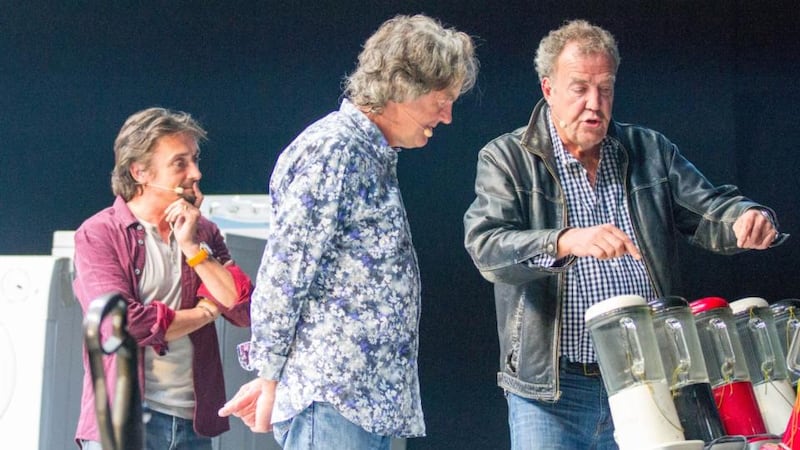 ‘This was the first public appearance by Clarkson alongside his fellow Top Gear hosts, Richard Hammond and James May, since leaving the programme in March.’