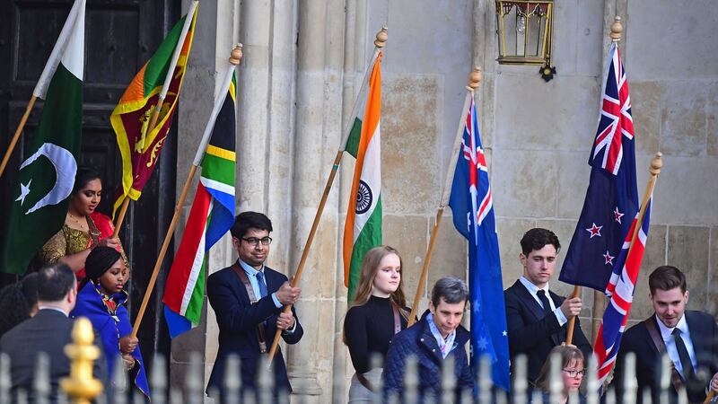 Flag bearers at the Commonwealth service at Westminster Abbey, London. Photograph: Victoria Jones/PA Wire