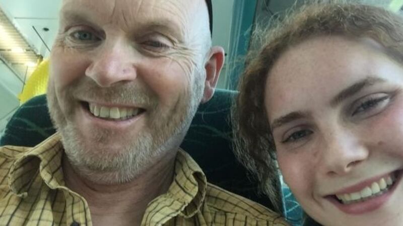 Philip Lynch with his daughter Molly on the plane from Hobart in Tasmania to Dublin.