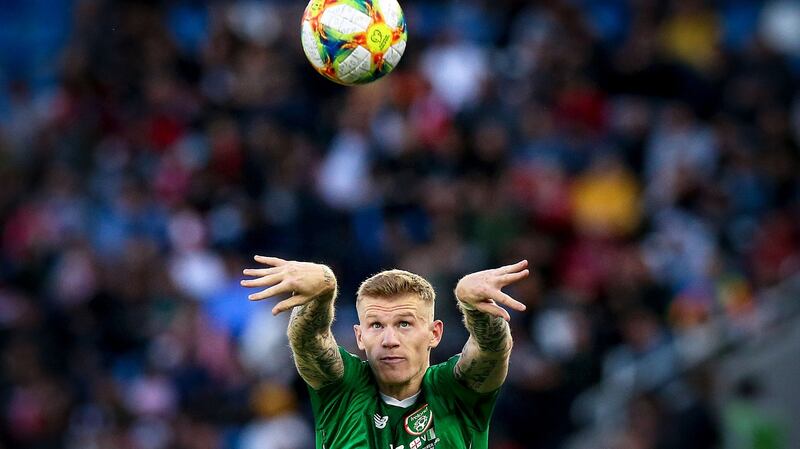 Ireland’s James McClean throws the ball during the Euro 2020 Group D qualifier against Georgia. Photograph: Tommy Dickson/Inpho