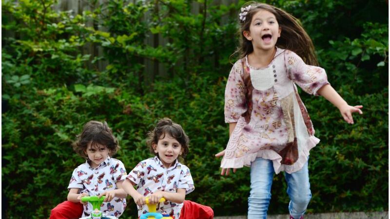 The Benhaffaf twins and one of thier sisters. Photograph: Bryan O’Brien