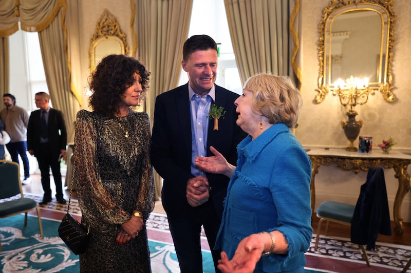 Sabina Higgins with Niall Quinn and his wife Gillian. Photograph: Dara Mac Dónaill







