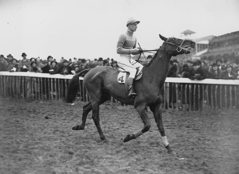 Golden Miller with jockey Evan Williams who rode him to a record fifth consecutive victory in the 1936 Cheltenham Gold Cup. Photograph: Hudson/Topical Press Agency/Getty Images