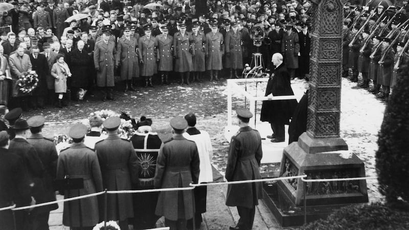 Irish president Eamon de Valera speaking at the funeral of Irish nationalist Roger Casement  at Glasnevin Cemetery in Dublin, March 2nd, 1965. Photograph:  Hulton Archive