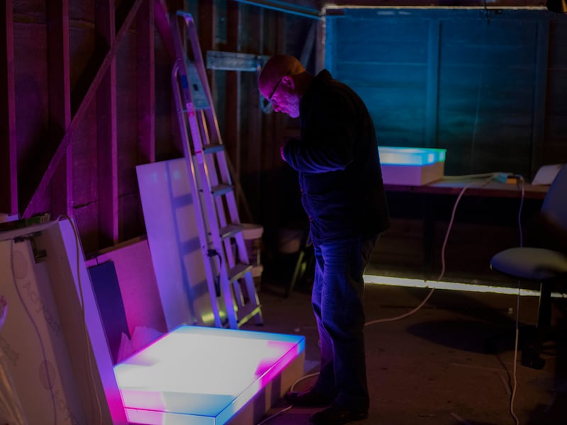 Brian Eno in his studio, in Norfolk, England, in 2020. Photograph: Kalpesh Lathigra/New York Times
